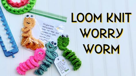 Amigurumi Patterns, Loom Knit Worry Worm, Knifty Knitter Beginner, How To Make A Worry Worm, Knitted Worry Worms, Knitted Worm Pattern, Worry Worm Knitting Pattern Free, Loom Knit Bookmark, Free Loom Patterns