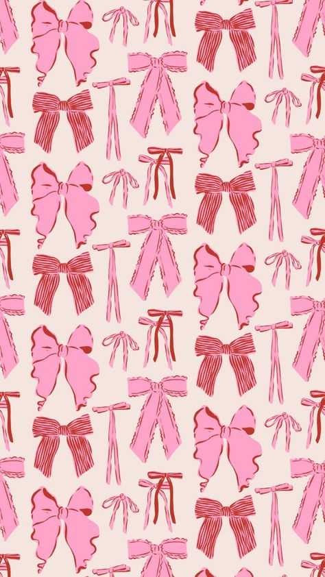 A cute illustrated repeat pattern by Krissy Mast Pink, Bow Wallpaper