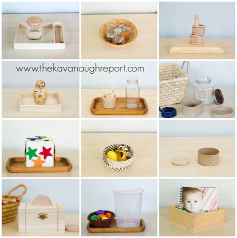 The Kavanaugh Report: Montessori Work from 12 to 14 Months Montessori For 12 Month Old, Montessori 12 Months Activities, Montessori 12-18months, Montessori Infant, Montessori Work, Montessori Trays, Book Play, Montessori Shelf, Maluchy Montessori