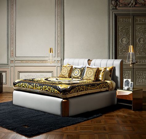 VERSACE HOME COLLECTIONS | VERSACE US Office Guest Bedrooms, Murphy Bed Office Guest Bedrooms, Versace Furniture, Marble Bed, Murphy Bed Office, Furniture Wallpaper, Horizontal Murphy Bed, Greek City, Canopy Bed Frame