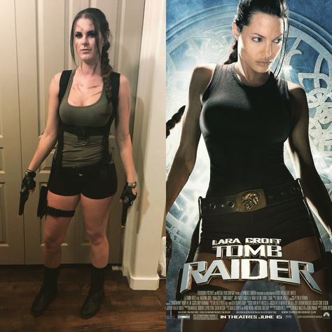 Laura Craft Halloween Costume, Tomb Rader Couple Costume, Laura Croft Outfit, Tom Raider Costume, Laura Croft Halloween Costume, Tomb Raider Halloween Costume, Laura Croft Costume, 90s Costume Ideas Woman, Tomb Raider Costume Halloween