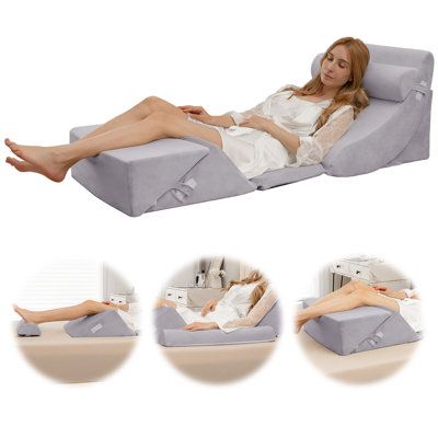 Improve life quality with our multipurpose bed wedge pillow set! This 6-piece bed wedge pillow set can be used in different angles and positions to give you customized comfort and provide all-round support for your whole body. What's more, it is designed for particular purposes like post-surgery recovery, pregnancy, body pain relief, injury, and more. The orthopedic wedge pillows can help you promote blood circulation, reduce snoring, and improve sleep quality at the same time. Selected foam fil Multipurpose Bed, Leg Elevation Pillow, Wedge Pillows, Improve Life, Bed Wedge Pillow, Wedge Cushion, Body Pain Relief, Back Support Pillow, Bed Wedge