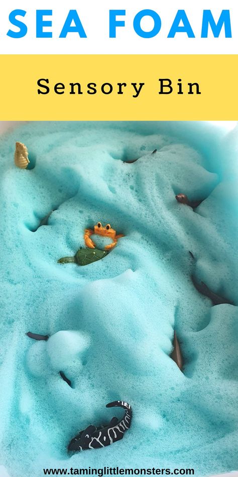 Ocean Animals Prek Activities, Preschool Animal Science Activities, Ocean Sensory Bin Preschool, Sea Animal Sensory Activities, Sea Foam Sensory Bin, Under The Sea Preschool Art, Ocean Animals Sensory Bin, Aquarium Sensory Bin, Themed Weeks For Preschool