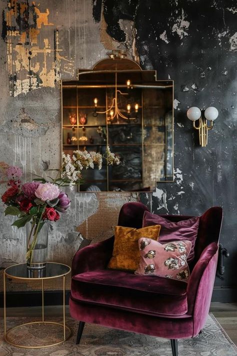 Elevate Your Space with Glam Decor Ideas Boho Glam Salon Decor, Industrial Glam Bedroom Ideas, Glam Chic Interior, Set Designs Ideas, Elegant Boho Decor, Maximalist Salon Suite, Hollywood Glam Decor Living Room, Austin Texas Interior Design, Contemporary Glam Interior Design