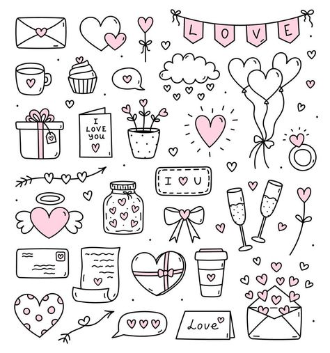 Valentines Day Love Letters, Valentines Day Doodles, Valentine Drawing, Valentine Doodle, Valentines Day Drawing, Cute Easy Doodles, Arte Doodle, Love Scrapbook, Love Doodles