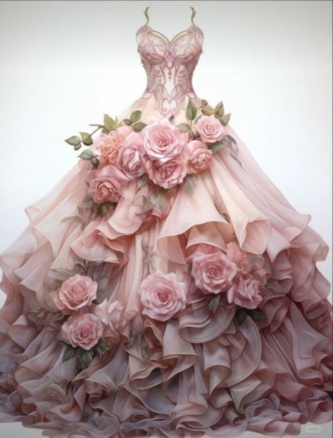 Flower Gown, Fantasy Gown, Theme Dress, Fashion Drawing Dresses, Gowns Prom, Princess Ball Gowns, Fantasy Gowns, Pretty Prom Dresses, Fairytale Dress