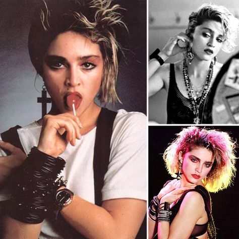 One Earring: One of the coolest '80s trends that Madonna launched was wearing only one earring. It had to be oversize, and it had to make a statement.  Source: MSQ Madonna 80s Makeup, 80s Rock Costume, Material Girl Madonna, Madonna 80s Outfit, Madonna 80s Fashion, Madonna Hair, Madonna Outfits, 1980s Madonna, Madonna Style