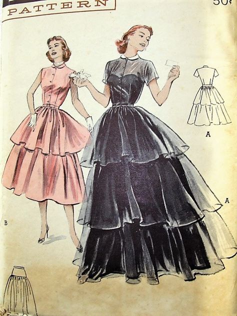 1950s  DREAMY Tiered Dress Plus Separate Skirt for Evening Gown Pattern BUTTERICK 6133 Billowy Double Tiered Day or Formal Evening Length Bust 34 Vintage Sewing Pattern FACTORY FOLDED Evening Gown Pattern, Formal Dress Patterns, Fashion Illustration Vintage, Gown Pattern, Vintage Dress Patterns, Dress Making Patterns, Vintage Gowns, Vestidos Vintage, Fashion Design Sketches
