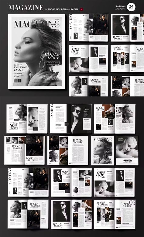 Fashion Magazine Template InDesign Vogue Typography Design, I D Magazine Editorial, Vogue Pages Layout, Magazine Portfolio Layout, Fashion Editorial Design Layout, Tattoo Magazine Layout, Trendy Magazine Layout, Creating A Magazine, Fashion Portfolio Layout Templates