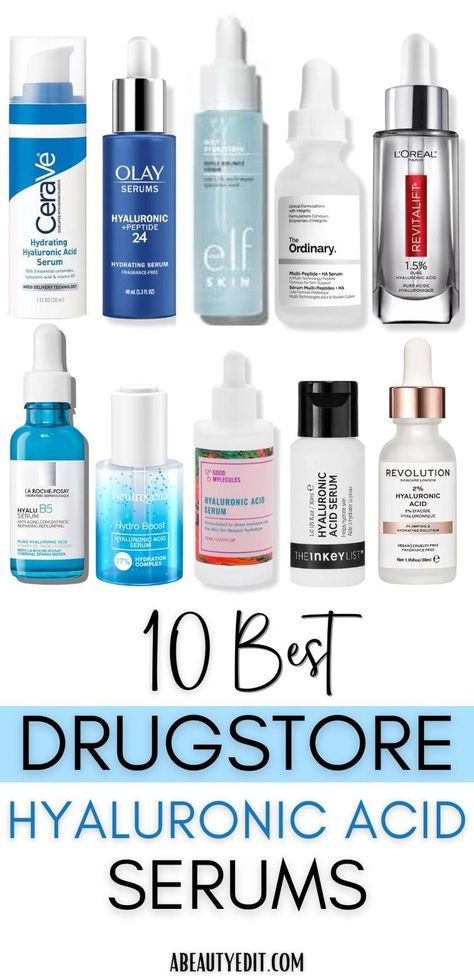 Best Drugstore Hyaluronic Acid Serums Best Hydrating Serum, Hyaluronic Acid Benefits, Best Hyaluronic Acid Serum, Tattoo Nails, Hairstyles Anime, Fashion Tattoo, Hyaluronic Serum, Oil Skin Care, Hyaluronic Acid Serum