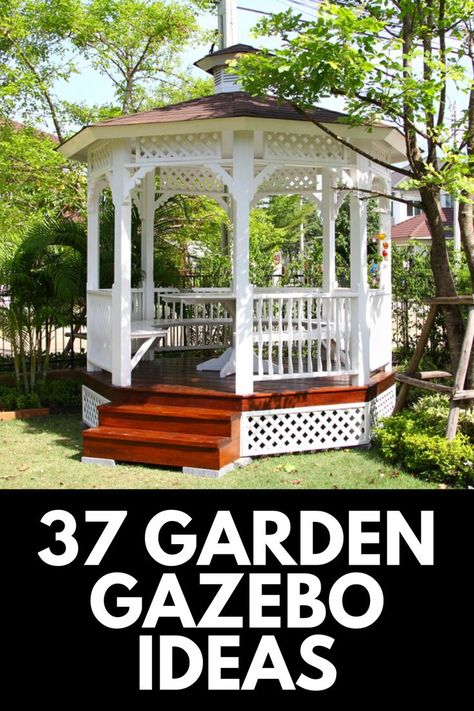 Small Gazebos Ideas Backyard, Craftsman Style Gazebo, Secret Garden Gazebo, Octagon Gazebo Ideas Backyard, Plants Around Gazebo Landscaping Ideas, Circle Gazebo Ideas Backyard, Small Gazebo Decorating Ideas, Beautiful Gazebo Ideas, Gazebo Makeover Diy