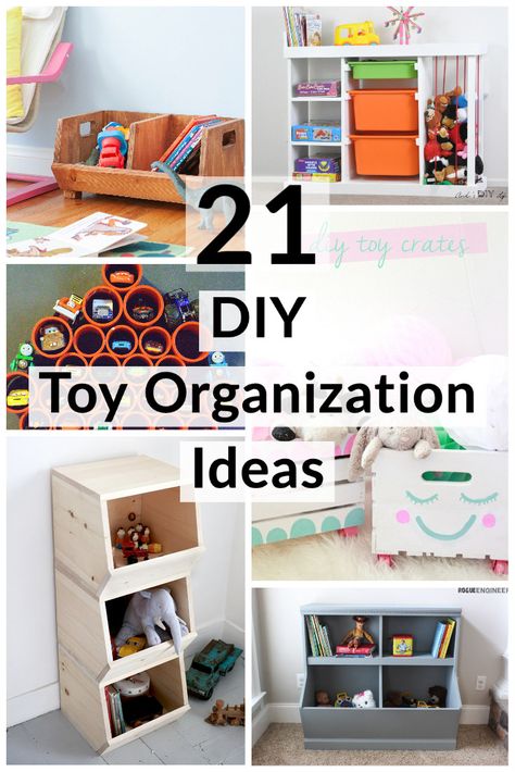 Love these DIY toy organizer ideas for children! Perfect for playroom or living room. Use storage bins, store hot wheels, stuffed animals, board games, toy bins.... storage ideas for everything! Bins Storage Ideas, Diy Toy Organizer, Toy Organizer Ideas, Diy Toy Storage Ideas, Kids Room Organization Diy, Toy Organization Diy, Creative Toy Storage, Toys Organizer, Diy Toy Box