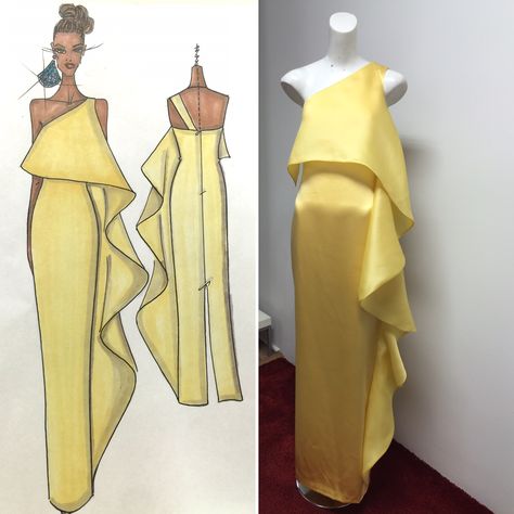 One Shoulder Gown Pattern, Yellow Couture Dress, Greek Style Dress, Avangard Fashion, Silk Organza Dress, Gown Fashion, Gown Pattern, One Shoulder Gown, Yellow Silk