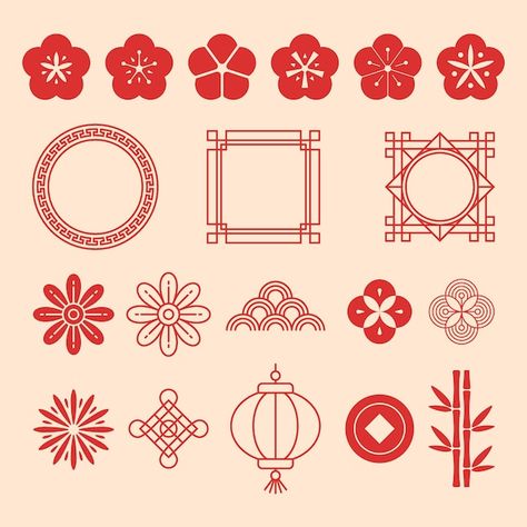 Flat chinese new year festival celebrati... | Free Vector #Freepik #freevector #chinese-new-year-2023 #chinese-new-year-rabbit #chinese-new-year #china-new-year Chinese New Year Pattern Design, Lunar New Year Symbols, Chinese New Year Drawing Ideas, Chinese New Year Ornament, Chinese Card Design, 2024 Chinese New Year Design, Chinese New Year Tattoo, China New Year Design, Chinese New Year Design Illustration