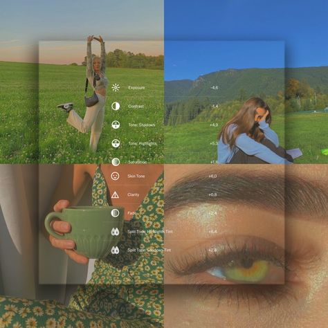 Vsco #aesthetic #photoeditingvsco #green Vsco Filter Settings, How To Edit On Vsco, Vsco Green Aesthetic, Vsco Presets Free Aesthetic, Vsco Aesthetic Filters, Vsco Editing Tutorials, Vsco Photo Edit, Cute Vsco Filters, Photo Editing Vsco Aesthetic