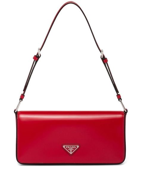 Red Leather Shoulder Bag, Red Designer Bag, Red Prada Bag, Hand Bags Ideas, E Bag, Shoulder Bag Prada, Ladies Hand Bags, Prada Red, Red Shoulder Bag
