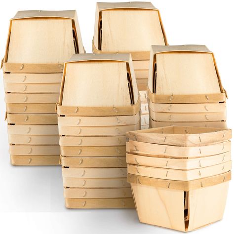 PRICES MAY VARY. VALUE 25 PACK - 25 wooden baskets. This is a natural product, the baskets color varies from beige to dark brown. The texture will also vary PERFECT SIZE - 1 pint which is equal to 2 cups (16 oz). Square shape 4"x4"x2.5" (101.6mm x 101.6mm x 63.5mm). STAY HEALTHY - Perfect size for picking healthy fruits and veggies such as strawberries, berries, cherries, grapes, tomatoes & more. EXPRESS YOUR CREATIVITY - These natural unfinished stapled wood is perfect for craft use, such as gi Wooden Baskets, Picking Fruit, Bread Baskets, Rectangular Baskets, Fruit Picking, Wood Basket, Wooden Basket, Berry Baskets, Holiday Scents