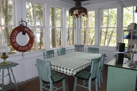 Maine Cabin Masters Interiors, Maine Cottage Decor, Small Lake Cottage Interiors, Maine Cabin Masters, Small Lake Cottage, Vermont Cabin, Lake Cottage Decor, Sunroom Inspiration, Maine Cabin