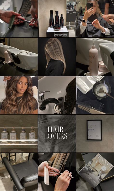 Instagram Hairstylist Feed, Salon Pictures Aesthetic, Aesthetic Salon Instagram Feed, Hair Ig Story Ideas, Aesthetic Salon Pictures, Haircare Instagram Feed, Hair Business Instagram Feed, Hairstylist Feed Instagram, Hair Company Aesthetic