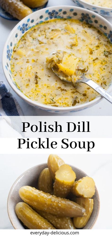 Eastern European Recipes, Polish Soups, Fermented Cucumbers, Polish Soup, Dill Pickle Soup, Pickle Soup, Cucumber Soup, Soup Appetizers, Ukrainian Recipes