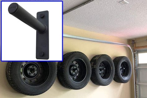 33 Garage Storage Ideas to Tame the Chaos [in 2023] - Learn Along with Me Tire Storage Rack, White Pegboard, Garage Hacks, Steel Pegboard, Garage Wall Storage, Tire Storage, Metal Pegboard, Garage Storage Racks, Tire Rack