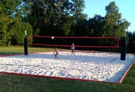 Volleyball courts are always fun – no matter the time of year. Easily create your own in your backyard space by clearing out an area and dumping sand! OK, there may be more to it than that, but you get the picture. Volleyball courts are probably one of the easiest courts to construct because they are so simple. You need the space, the sand, the net and of course, the players! Volleyball Court Backyard, Volleyball Poster, Backyard Court, Sand Volleyball, Backyard Sports, Beach Volleyball Court, Volleyball Wallpaper, Volleyball Court, Sand Volleyball Court