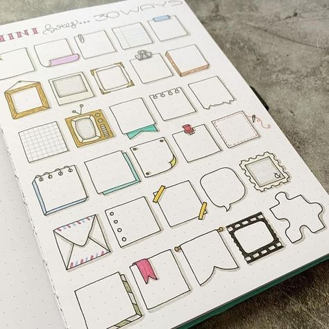 Borders Bullet Journal, Bullet Journal Frames, Bullet Journal Boxes, Doodle Box, Mini Boxes, Bullet Journal Headers, Bullet Journal Stencils, Doodle Borders, Journal Layouts