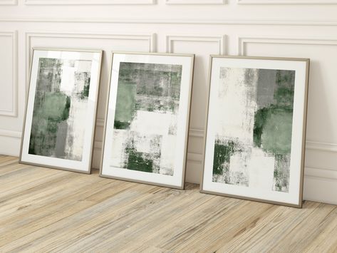 Green Abstract Set of 3 Prints, Abstract Art, Gallery Wall Set, Grey White, Living Room Decor, Bedroom, Painting Poster, Minimalist, Large by Aureous on Etsy Sage Abstract Art, Black White And Green Decor, Sage Green Abstract Art, Grey White Living Room Decor, Grey And Sage Living Room, Grey And Green Bedroom, Pale Green Living Room, Grey And Green Living Room, Green And Grey Living Room