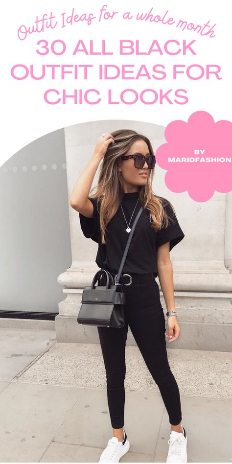 Black Outfit For Pictures, All Black With Sneakers Outfits, How To Style Black Outfit, All Black Casual Work Outfit, Casual Black Work Outfit, Outfit Ideas Day Out, Black Tshirt Outfit Women Classy, Black And Black Outfit For Women, Black On Black Casual Outfits