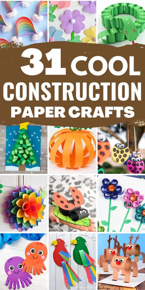 Crafting with construction paper is a favorite activity of kids and adults alike. There are many different types of construction paper crafts that you can do with your kids. You can make cool paper crafts like construction paper flowers, animals, or any other seasonal crafts. The possibilities are endless! Construction Paper Projects, Construction Paper Art, Paper Animal Crafts, Construction Paper Flowers, Construction Paper Crafts, Paper Craft Tutorials, Cool Paper Crafts, Spring Crafts For Kids, Kindergarten Crafts