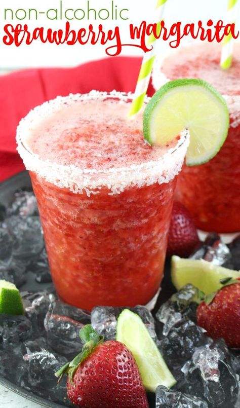 Barista Basics, Non Alcoholic Margarita, Frozen Strawberry Margarita, Easy Alcoholic Drinks, Frozen Strawberry, Strawberry Drinks, Drink Recipes Nonalcoholic, Non Alcoholic Cocktails, Strawberry Margarita