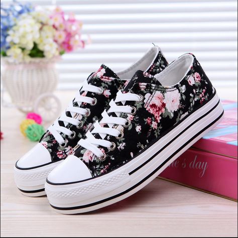 Macys Womens Shoes, Fashion Shoes Sandals, Kawaii Shoes, Floral Sneakers, Canvas Shoes Women, Shoes Canvas, Fresh Shoes, Girly Shoes, Hype Shoes