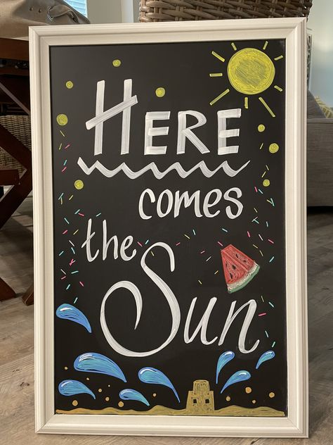 Summer Dry Erase Board Art, Store Chalkboard Sign Ideas Summer, Chalkboard Marker Art Ideas, Happy Summer Chalkboard Art, Summertime Chalkboard Art, Restaurant Chalkboard Ideas Summer, Sun Chalkboard Art, Summer Boutique Chalkboard Signs, Chalk Summer Art