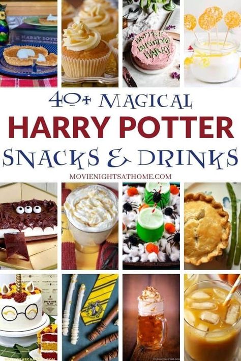 Harry Potter Food And Drink, Harry Potter Easy Recipes, Harry Potter Movie Night Food Ideas, Harry Potter Date Night Ideas Movie Marathon, Harry Potter Movie Marathon Ideas Food, Harry Potter Snacks Recipes, Harry Potter Menu Food, Harry Potter Treat Ideas, Harry Potter Savory Snacks