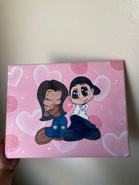 Canvas Relationship Ideas, Valentine’s Day Paintings For Boyfriend, Painting Idea For Girlfriend, Cute Couple Drawings Ideas, Cute Paintings Couples, Paintings With Boyfriend, Canvas Painting Ideas For Boyfriend Valentines Day, What To Paint My Boyfriend, Couple Cartoon Painting Ideas