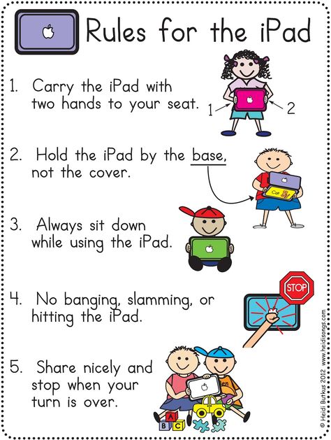 Tips for the One iPad Classroom, and a Free iPad Rules Download from Heidi Songs! Classroom Rules, Ipad Rules, Kindergarten Technology, Free Ipad, Teaching Technology, School Technology, Tech School, Classroom Behavior, Classroom Technology