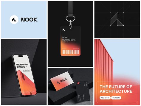 Nook - Branding for the Architectural Company by Bato on Dribbble Housing Concept, Minimal Logos Inspiration, Branding Moodboard, Corporate Stationary, Connect Logo, Modern Branding Design, Logotype Typography, Architecture Company, Developer Logo