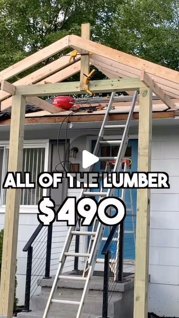 Andrew Thron Improvements on Instagram: "Gable Porch Addition - Cost Breakdown 💰   This gable porch overhang addition project completely transformed the curb appeal of my home. Overall, this DIY home improvement project wasn’t even THAT expensive.   Here is a complete cost breakdown of the entire project. I hope it’s helpful!   Also, if you want to learn how to build a gable porch roof overhang similar to this one, comment EBOOK and I will send you my FREE building guide.   #diy #homeimprovement #costbreakdown #doityourself #doityourselfproject #curbappeal #curbappealmatters" Front Porch Framing Ideas, How To Add Peak To Roof, Gable Porch Roof Ideas, Overhang Over Front Door, Front Door Wood Awning, Diy Front Door Overhang, Pitched Porch Roof, Porch Framing Ideas, Small Porch Overhang