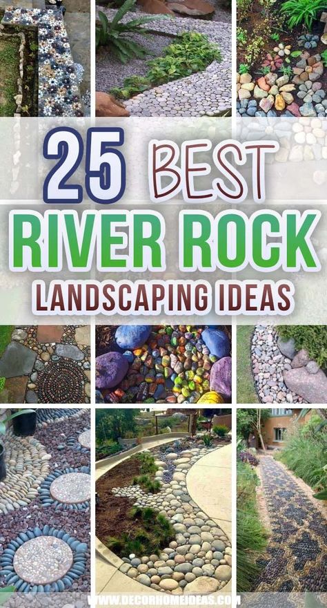 43 Amazing River Rock Landscaping Ideas To Spruce Up Your Garden | Decor Home Ideas Rock Walkway, Rock Flower Beds, Rock Yard, Landscaping Rock, River Rock Garden, Pebble Garden, Mulch Landscaping, River Rock Landscaping, Tattoo Plant