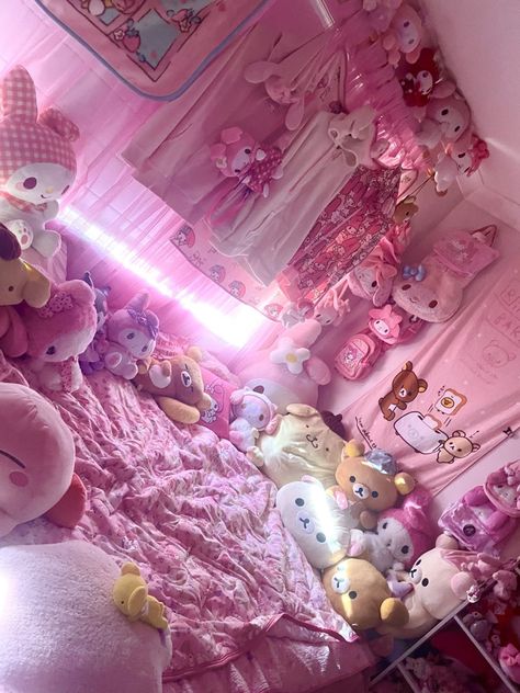 Cutecore Bed, Kawaiicore Bedroom, Cutecore Room Ideas, Creepy Cute Room, Cute Core Room, Hello Kitty Room Ideas, Cutecore Bedroom, Pink Goth Room, Cutecore Room