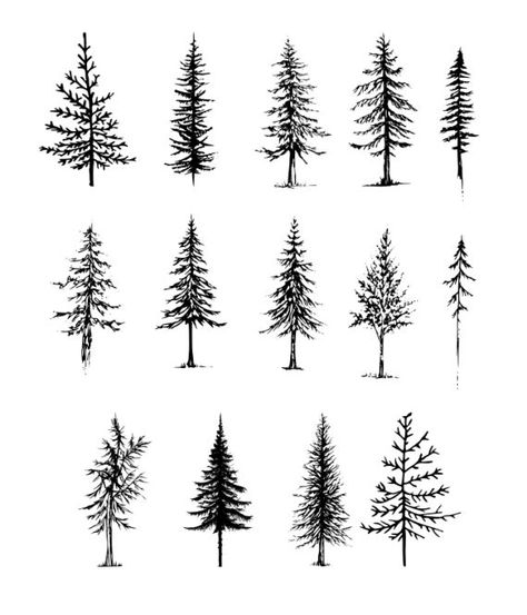 Pine Tree Tattoo Drawing, Matching Pine Tree Tattoos, Neck Tree Tattoo, Oregon Pine Tree Tattoo, Three Pine Trees Tattoo, Tree Tattoo Simple Minimalist, Pine Tree Neck Tattoo, Two Pine Tree Tattoo, Tree Silouhette Tattoo