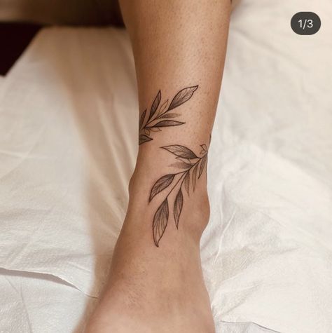 Womens Ankle Tattoo Ideas, Tattoo Around Ankle Wraps, Tattoo Leaves Wrist, Leafs Around Ankle Tattoo, Leaves Around Leg Tattoo, Bracelet Leaf Tattoo, Leaf Around Ankle Tattoo, Wrap Leaves Tattoo, Leaves Leg Tattoos Women