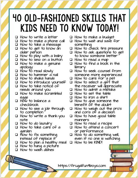 40 Old-Fashioned Skills that Kids Need to Know TODAY! - Timeless practical life skills that kids need to learn, many of which are being forgotten in our digital age. What Does A 3rd Grader Need To Know, Microschool Ideas, Life Skills Activities For Kids, Home School Room, Uppfostra Barn, Disiplin Anak, Education Positive, Learning Tips, Mind Maps