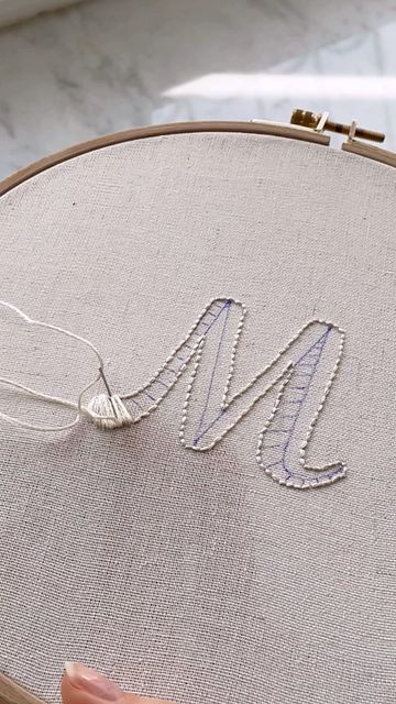 embroidery for beginners on Instagram: "Have you tried embroidering letters like this?🤨😊" Name Embroidered Pillow, Hand Monogram Embroidery, Embroidery Monogram Fonts Initials, Large Letter Embroidery, Hand Embroider Initials, Cursive Letter Embroidery, Embroidery Satin Stitch Letters, Hand Embroidering Letters, Hand Monogram Embroidery Letters