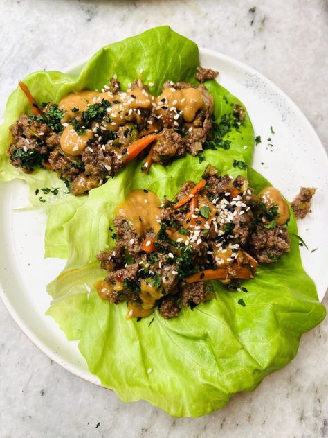 Thai Lettuce Wraps Beef, Lettuce Wraps Ground Beef, Ground Beef Lettuce Wraps, Lettuce Wraps With Peanut Sauce, Thai Lettuce Wraps, Vegetarian Lettuce Wraps, Spicy Broccoli, Asian Lettuce Wraps, Beef Wraps