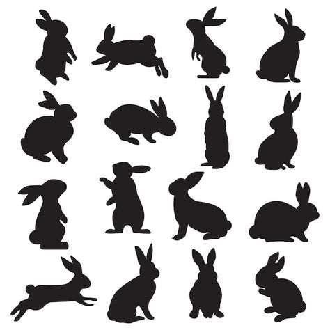 Rabbit Shillouette, Rabbit Silhouette Templates, Bunny Sillhoute, Rabbit Vector Illustration, Rabbit Sillouhette, Black Rabbit Illustration, Rabbit Drawing Illustration, Cool Silhouette Art, Rabbit Graphic Design