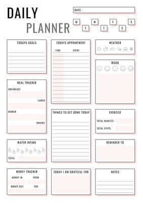 Use this customizable Pink Minimal and Elegant Daily Planner template and find more professional designs from Canva. Daily Planner Notebook Ideas, How To Start A Planner, Composition Notebook Planner Layout, How To Set Up A Planner, Digital Ipad Planner, How To Make A Planner, How To Plan Your Day, Planner Daily Layout, Daily Planner Aesthetic