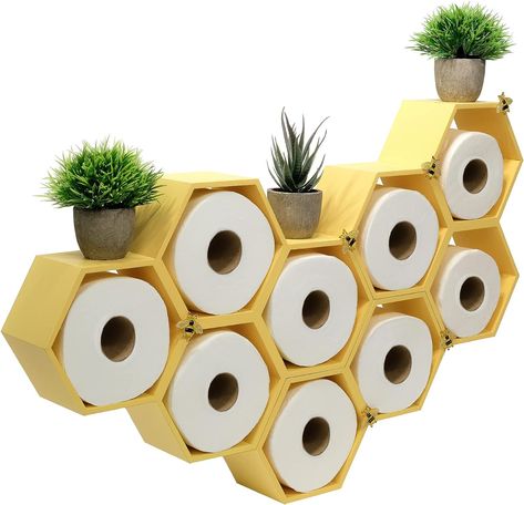 Honeycomb Toilet Paper Holder with Bees - Holds 9 Rolls. Black Toilet Paper Holder, Toilet Paper Holder Stand, Toilet Paper Holder Wall, Black Toilet Paper, Toilet Paper Roll Holder, Paper Roll Holders, Toilet Paper Storage, Paper Dispenser, Toilet Paper Holders