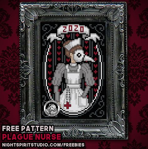 Plague Nurse, from Night Spirit Studio. Creepy Embroidery Ideas, Modern Cross Stitch Patterns Free Charts, Gothic Cross Stitch Patterns, Free Halloween Cross Stitch Patterns, Cross Stitch Designs Free, Plague Nurse, Gothic Cross Stitch, Free Cross Stitch Patterns, Gothic Cross