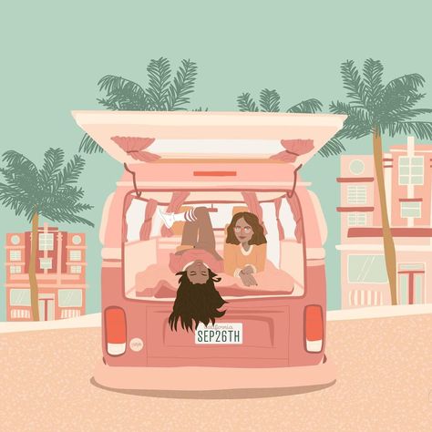 Road trip illustration. VW van illustration. Beach. Road trip. Van Life Drawing, Roadtrip Illustration, Road Trip Illustration, Trip Illustration, Van Illustration, Van Drawing, Illustration Beach, Vans Surf, Beach Road Trip